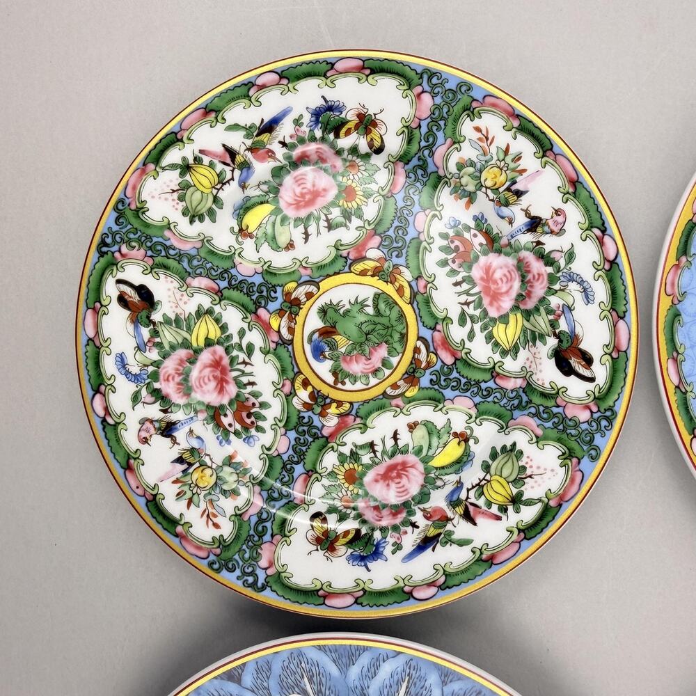 Williams Sonoma Famille Rose Appetizer Plates Mixed Set Of 4 Blue Floral Birds - Picture 4 of 7